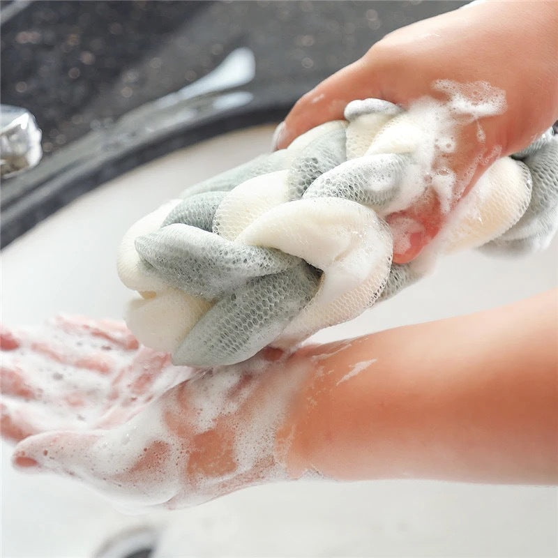 4 Packs Long Stretch Back Sponge with Rope Handles Back Scrubber Bath Shower Mesh Sponge Exfoliating Body Scrub Stretch Braided Loofah for Men and Women