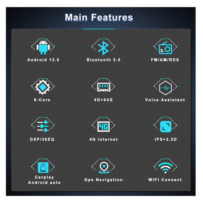 IPS 2.5D 9''Android 13 Car Radio Stereo, 8-core, 6+128GB, with Apple CarPlay & Android Auto&Mirror Link, Support Rear View Camera & Dash Cam Input&Steering Wheel Control