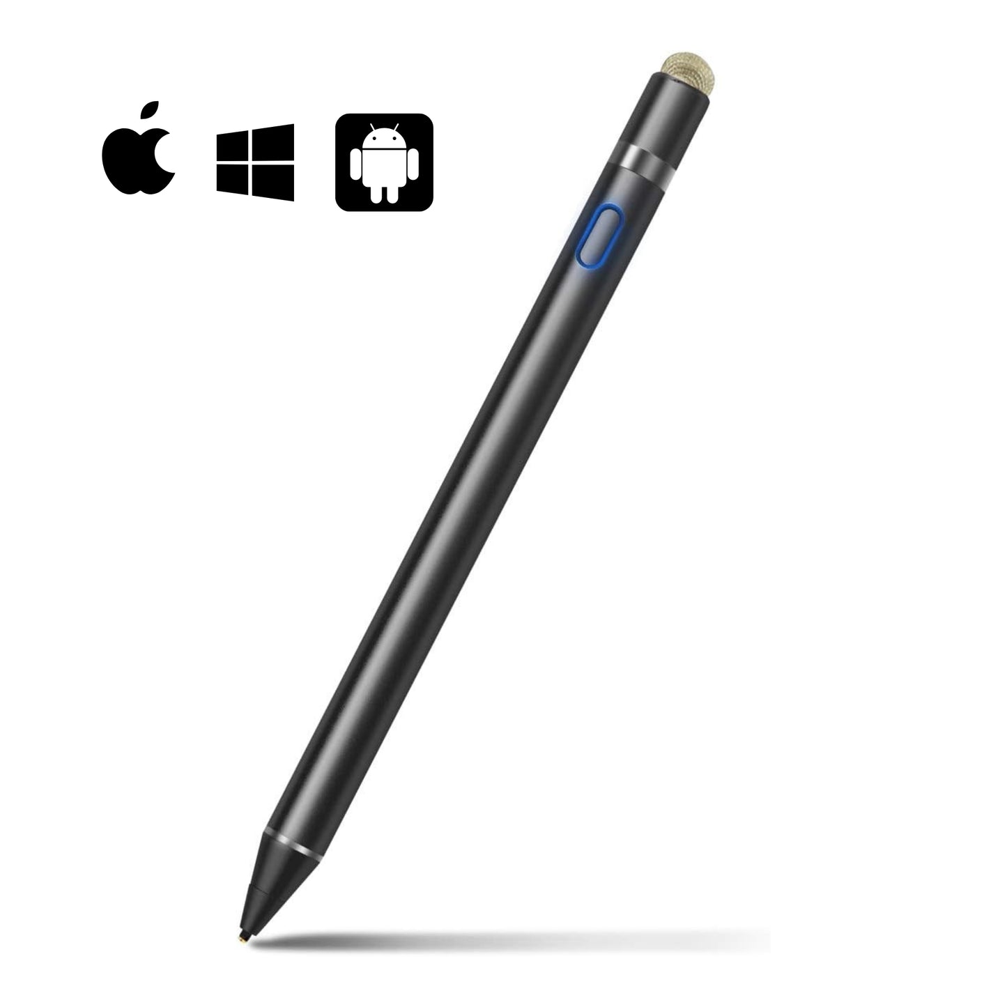 Active Stylus Pen for Touchscreen 2 in 1 Precision Capacitive Stylus Pen Fine Tip 1.5 mm Stylus Active Capacitive for iPad iPhone iOS Samsung Lenovo Huawei Android Touchscreen Tablet Black