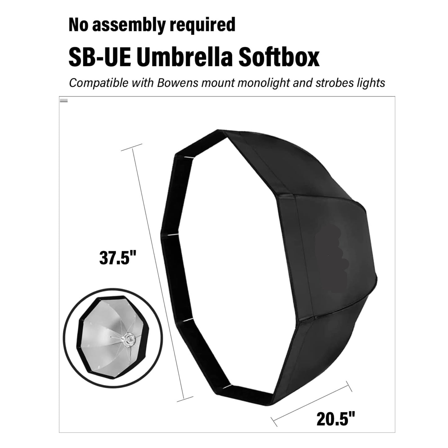 95cm Octagon Softbox Kit, Octa Foldable Umbrella Softbox, Portable Octabox with Bowens Mount Speedring and Carrying Bag for Studio Flash Monolight, Portrait and Product Photography