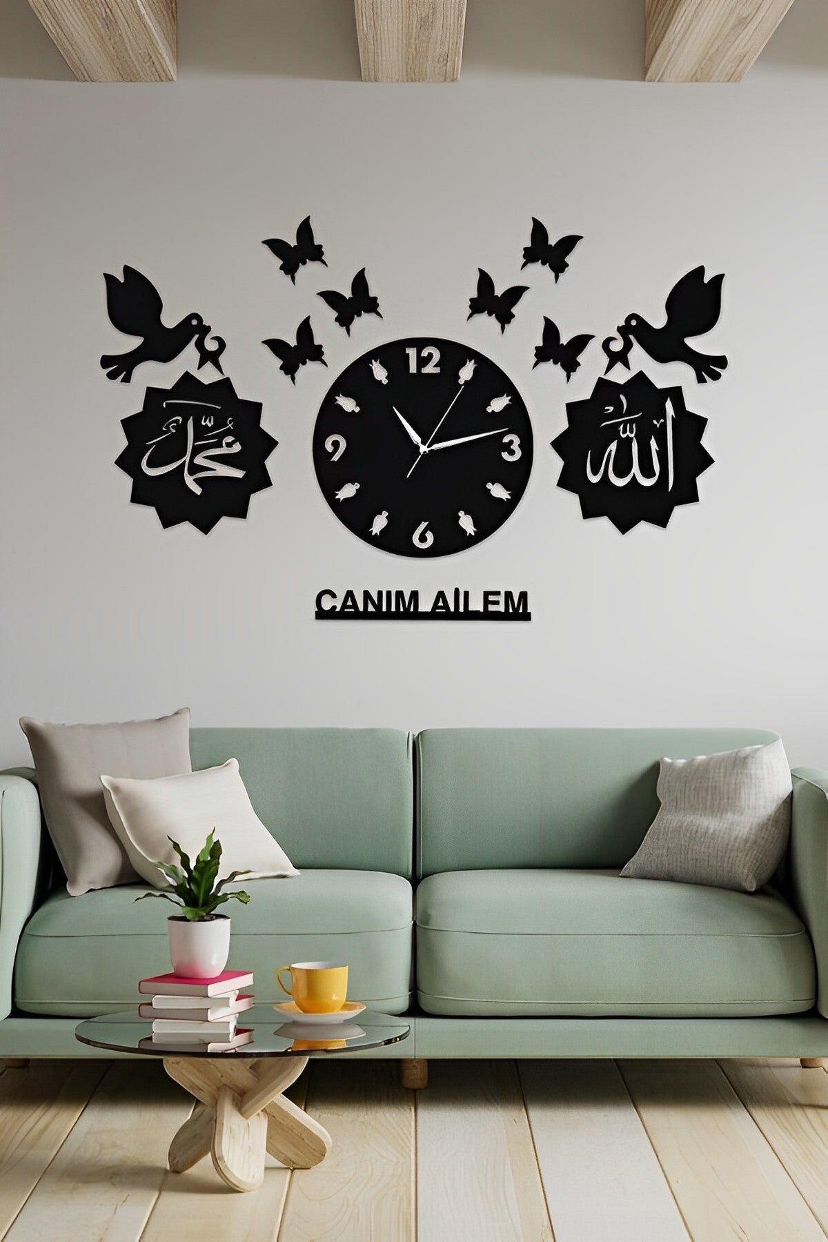 Bird Butterfly Clock,ALLAH MUHAMMAD written Arabic islamic wall clock For Home And Offices,Laser Cut Bird Butterfly Decorative Wall Clock