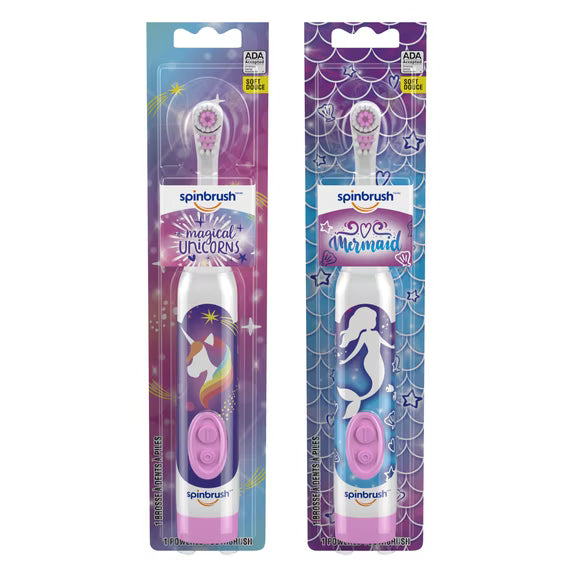 Spinbrush™ Kids Electric Toothbrush, Mermaid & Unicorn™ Battery Powered Electric Toothbrush for Children Ages 3+ with 1 AA Battery, Soft Head Bristles, Leakproof SoftSwitch, Ready-to-Use