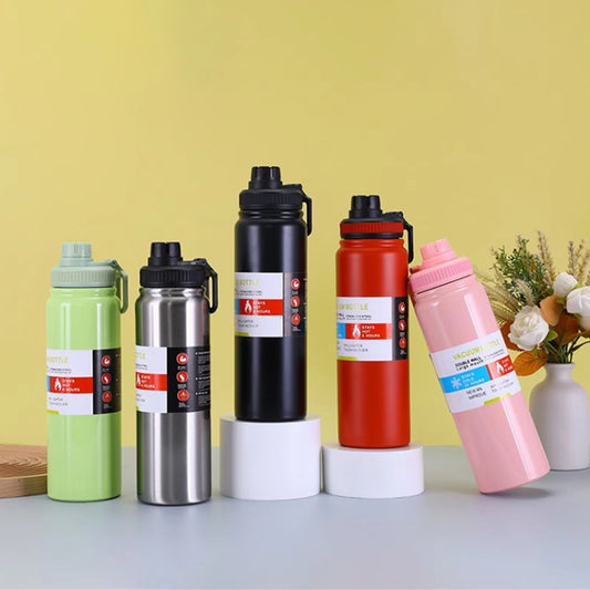 800ml Stainless Steel Leak-Proof Thermal Water Bottle with Infuser and Handle for Hot or Cold Water, Ideal for Gym, Training, and Walking