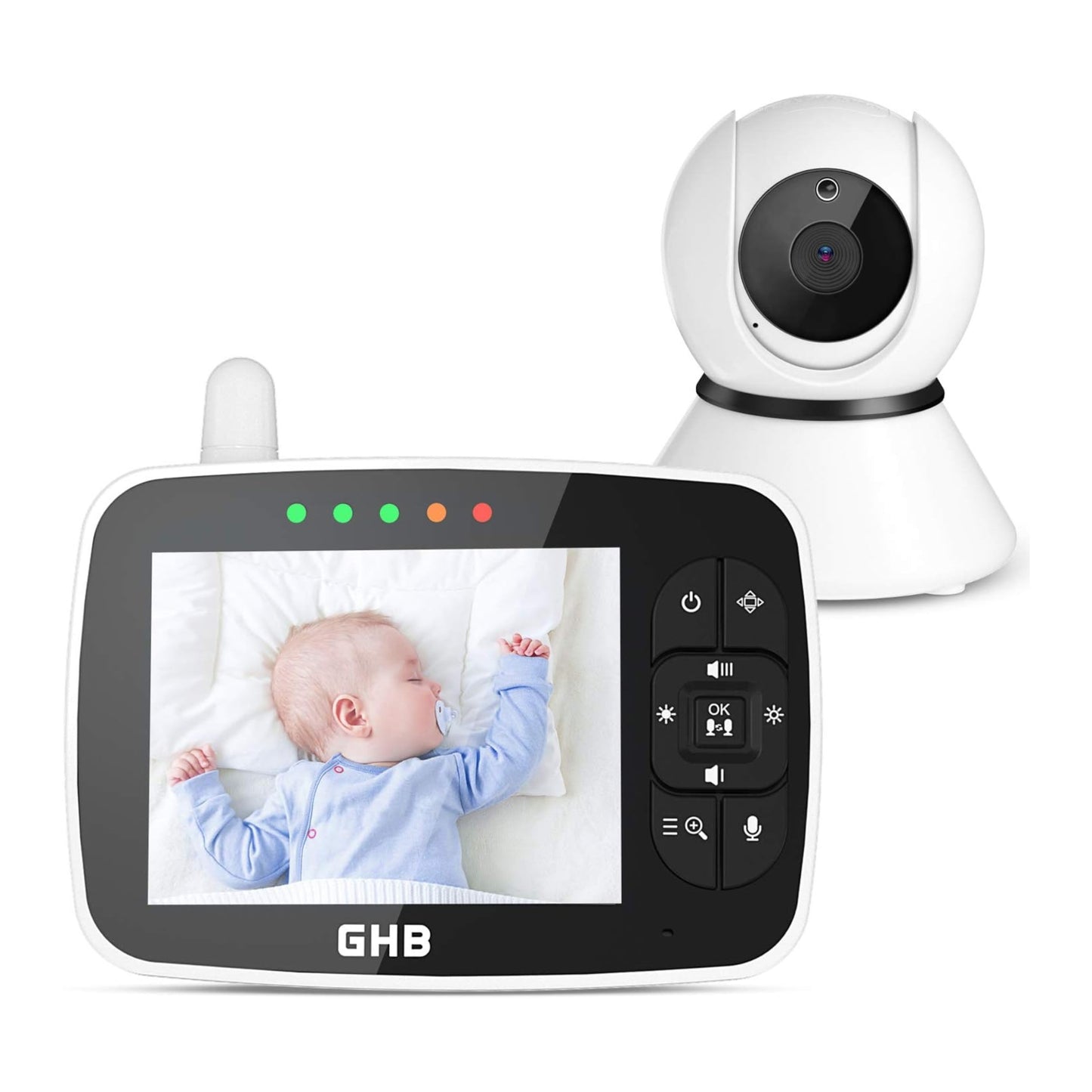 GHB Baby Monitor 3.5-inch Video Baby Monitor with Camera Infrared Night Vision Temperature Display Lullaby Function 2-Way Talk Feeding Alarm Clock