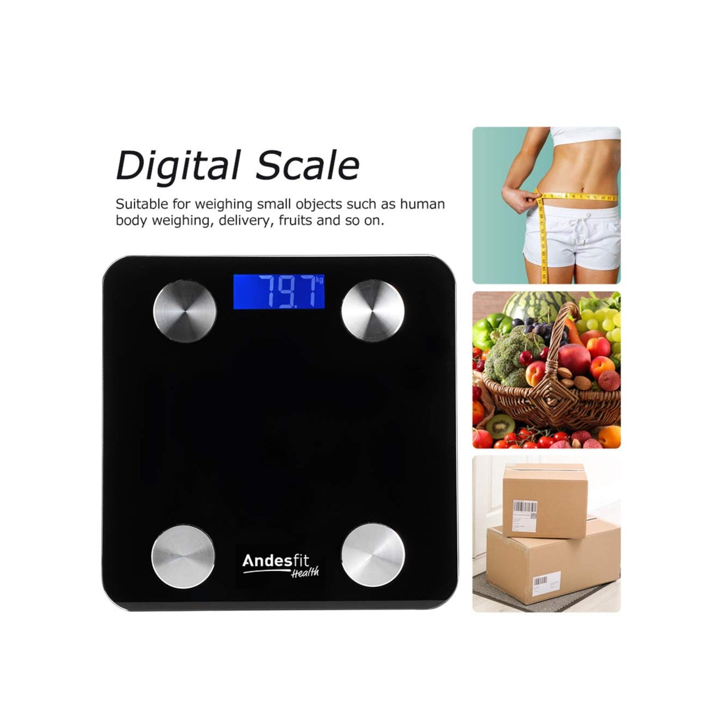 Andesfit Health ADF-B883 Wireless Portable Electronic Weight Scale Digital Body Fat Scale for Home Use Weighing Scale Electronic Bath Scales with High Precision Sensors Accurate Weight BLACK