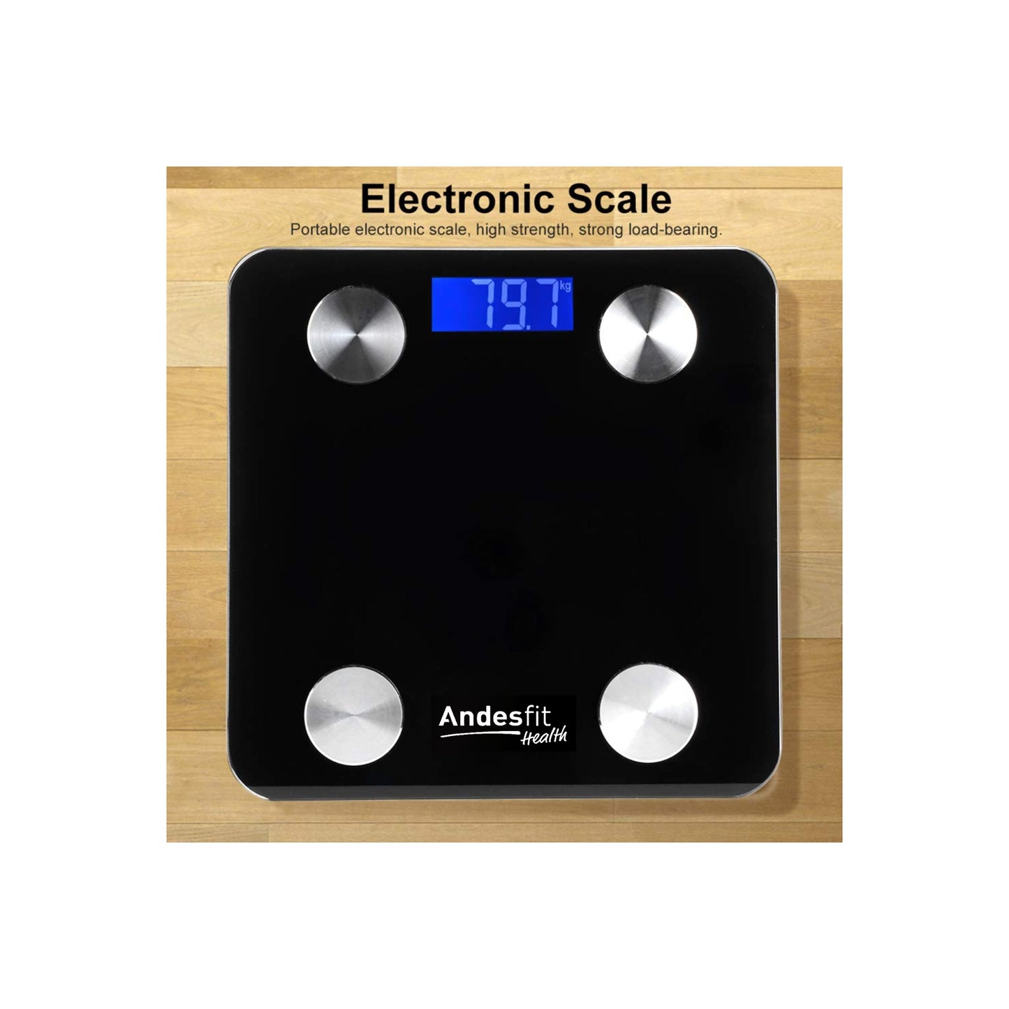 Andesfit Health ADF-B883 Wireless Portable Electronic Weight Scale Digital Body Fat Scale for Home Use Weighing Scale Electronic Bath Scales with High Precision Sensors Accurate Weight BLACK