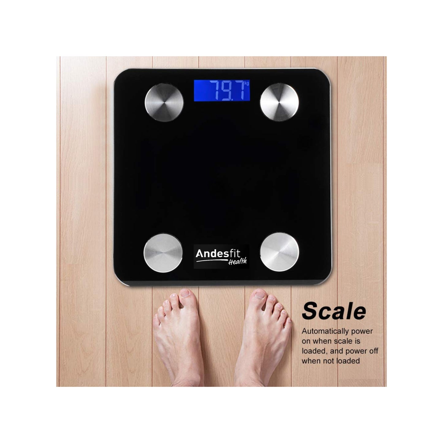 Andesfit Health ADF-B883 Wireless Portable Electronic Weight Scale Digital Body Fat Scale for Home Use Weighing Scale Electronic Bath Scales with High Precision Sensors Accurate Weight BLACK