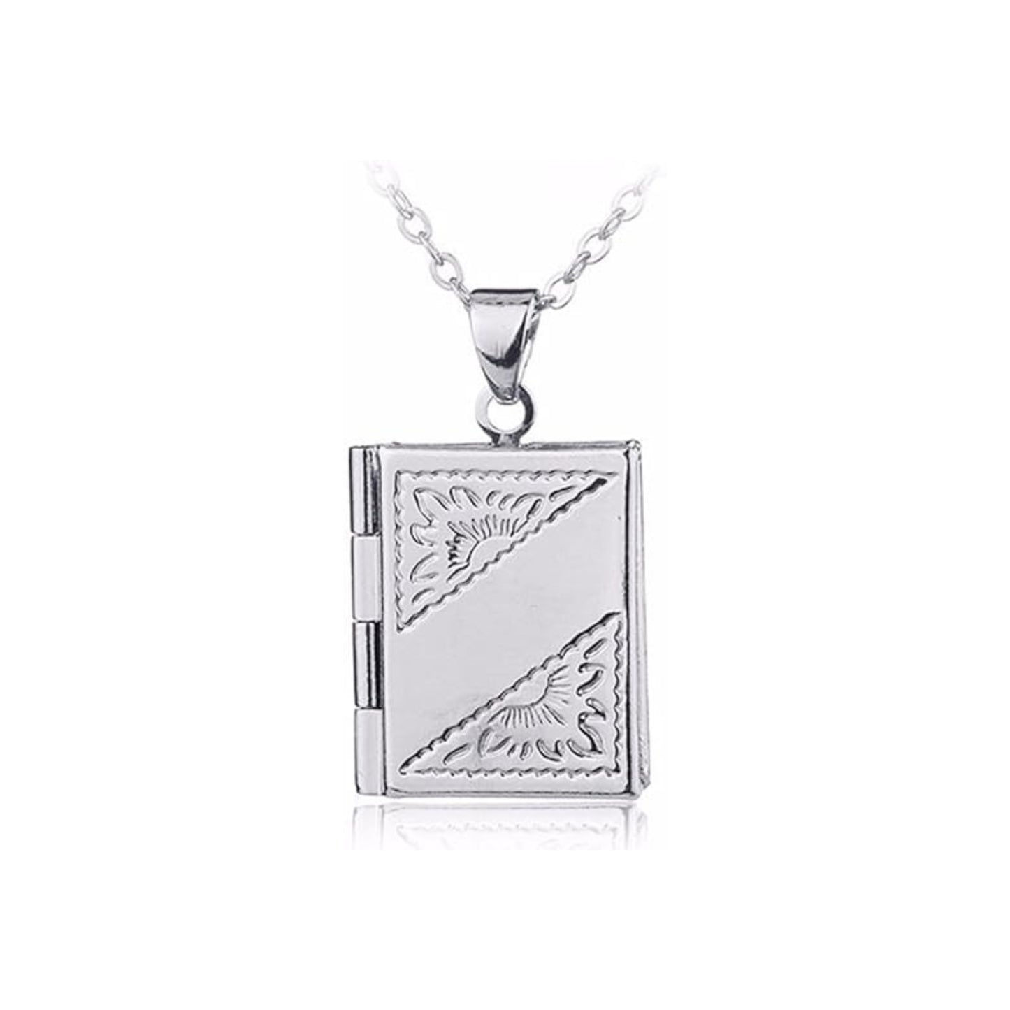 Silver Book Locket Charm Pendant Necklace