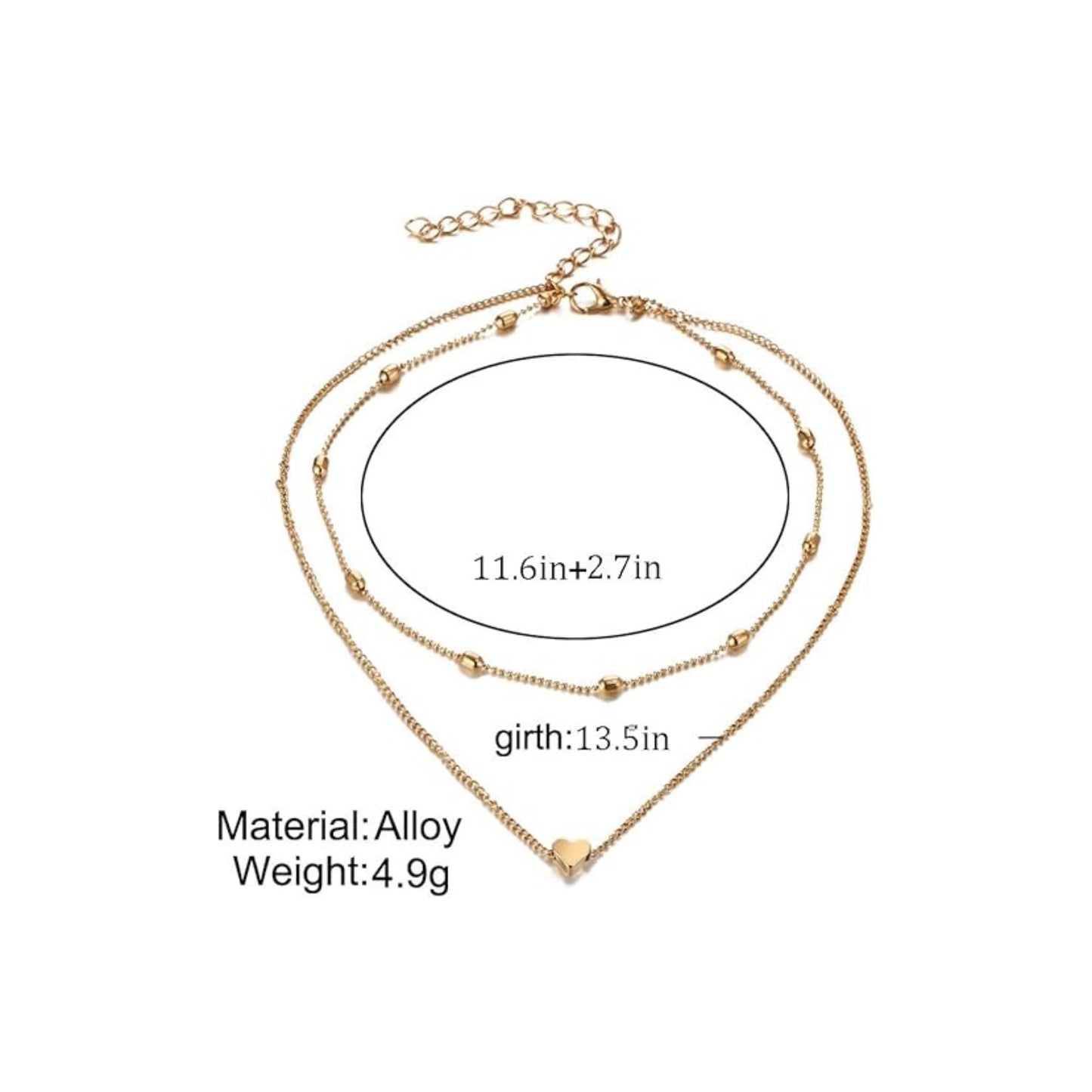 Aluinn Love Heart Layered Choker Necklace Golc Simple Beads Pendant Necklace Simple Chain for Women