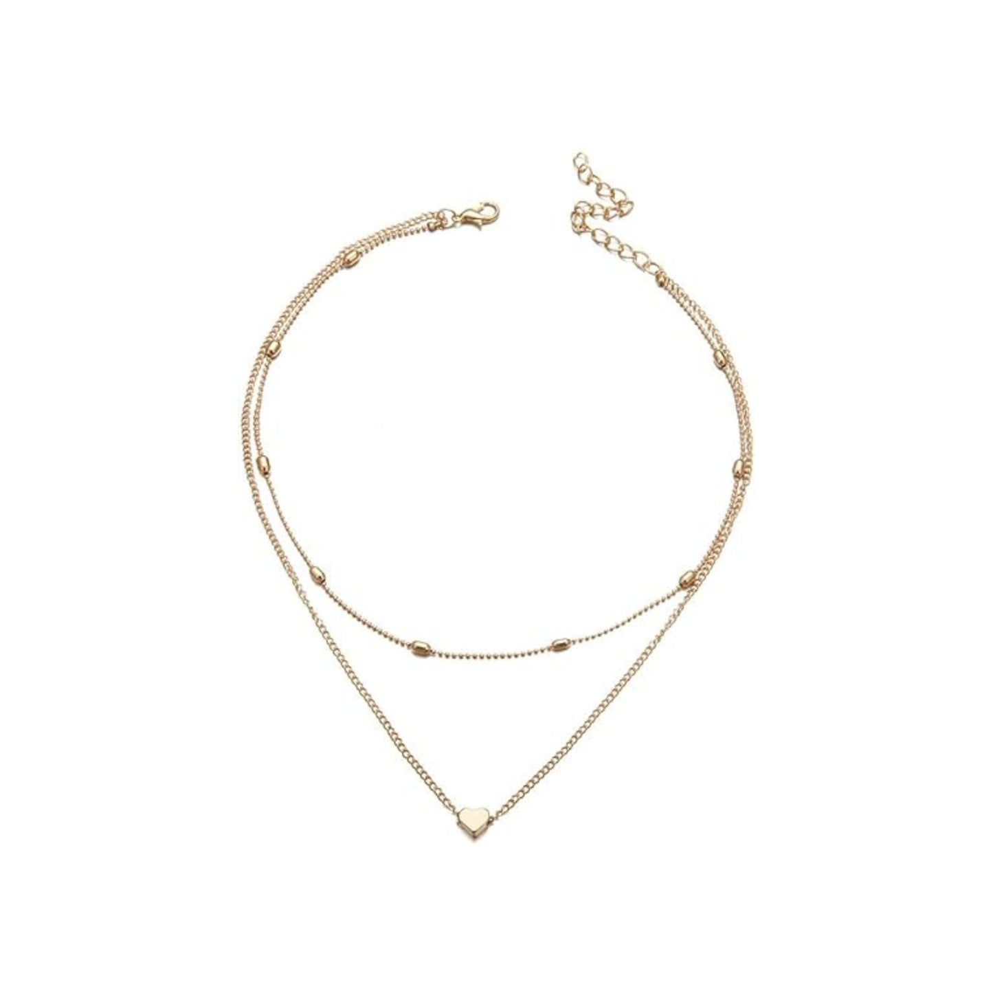 Aluinn Love Heart Layered Choker Necklace Golc Simple Beads Pendant Necklace Simple Chain for Women