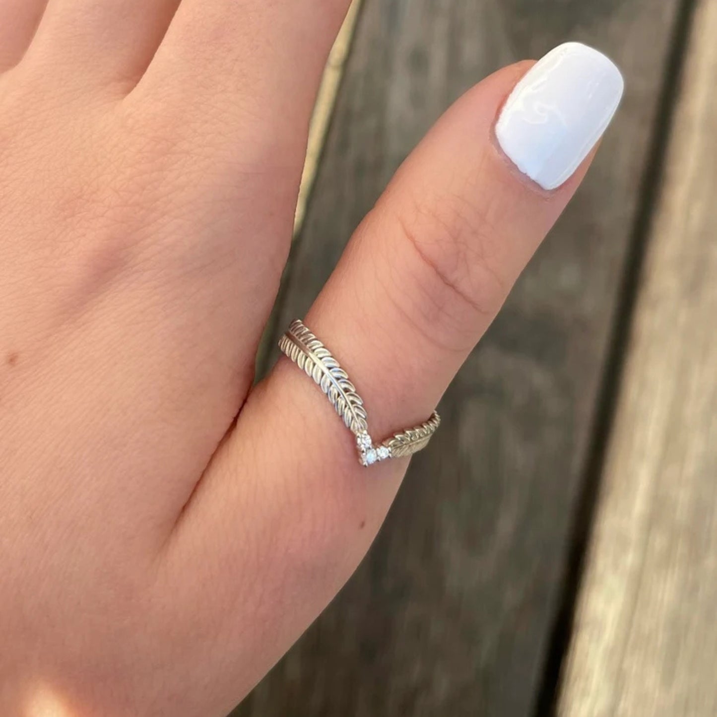 Solid Silver Diamond Band | Chevron Ring | V Shaped Band | Diamond Leaf Ring | Stackable Ring | Wedding Ring