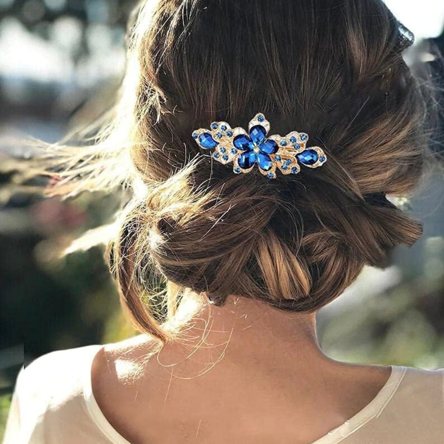 Yheakne Rhinestone Bridal Hair Clip Barrette Blue Crystal Wedding Headpieces Shining Headwear Crystal Hair Barrette Comb Bridal Hair Accessories for Women and Girls (Blue)