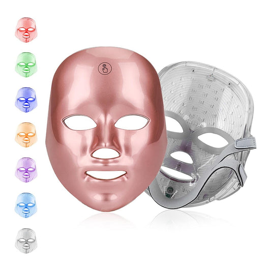 LED Face Mask, 7 Color Led Photon Facial Mask, Beauty Skin Rejuvenation Photon Therapy Light Treatment Facial Mask for Wrinkle Acne Spot Removal (Pink)