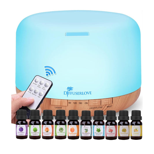 Diffuserlove Diffuser Essential Oil Diffusers 500ML Remote Control Aroma Diffuser Cool Mist Aromatherapy Diffuser with Mute Design, Timer and Auto Shut-Off for Office Living Room