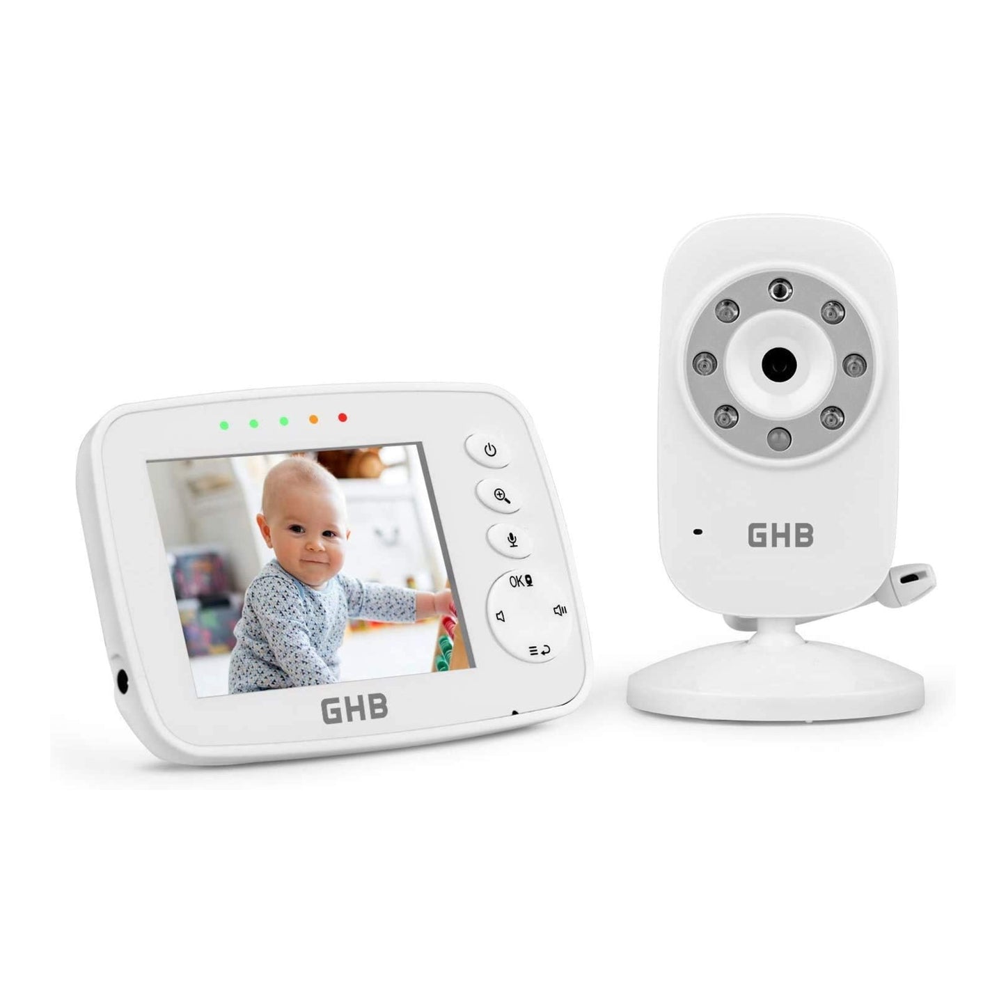 GHB Baby Monitor Video Baby Monitor with Camera Digital Zoom Infrared Night Vision Temperature Monitoring Lullaby Two-Way Talk Support Multi Cameras