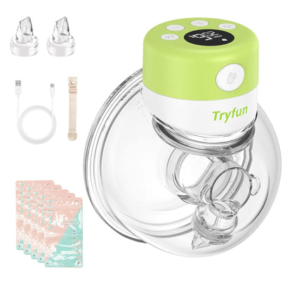 Tryfun Wearable Breast Pump, Electric Breastfeeding Pump with 2 Suction Modes & 9 Levels, Fast Pumping/Easy to Use & Wash/LCD Display/Low Noise Portable Breast Pumping, Wireless Hands Free Breast Pump