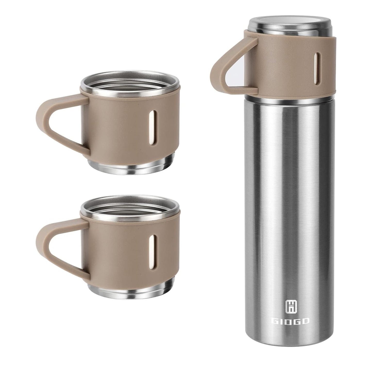 Gift Pack Stainless Steel Vacuum Flask Set with 3 Steel Cups Combo Coffee Hot Drink and Cold Water Flask Ideal Gifting Travel Friendly Latest Flask Bottle for Hot and Cold Drink Flask Bottle 500ml