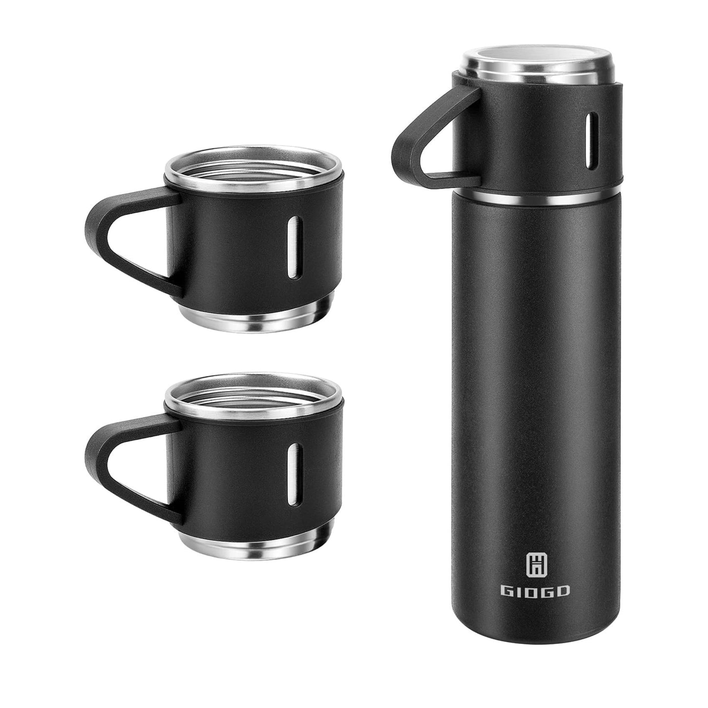 Gift Pack Stainless Steel Vacuum Flask Set with 3 Steel Cups Combo Coffee Hot Drink and Cold Water Flask Ideal Gifting Travel Friendly Latest Flask Bottle for Hot and Cold Drink Flask Bottle 500ml