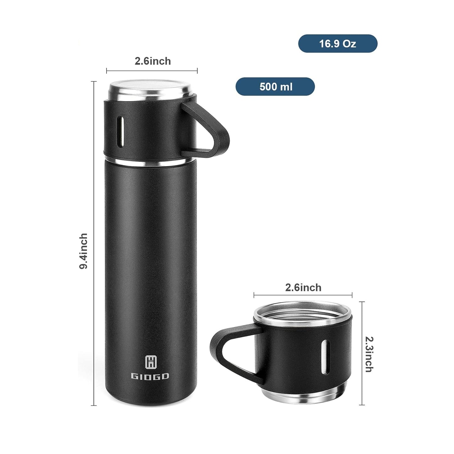 Gift Pack Stainless Steel Vacuum Flask Set with 3 Steel Cups Combo Coffee Hot Drink and Cold Water Flask Ideal Gifting Travel Friendly Latest Flask Bottle for Hot and Cold Drink Flask Bottle 500ml