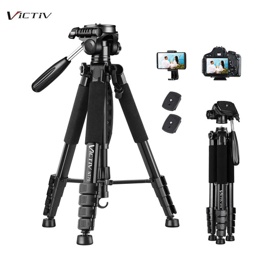 VICTIV NT70 Camera Tripod, Tripod for Camera and Phone, Aluminum Heavy Duty Tripod Stand for Canon Nikon with Carry Bag and Phone Holder, Compatible with DSLR, iPhone, Spotting Scopes, Max Load 15 Lb