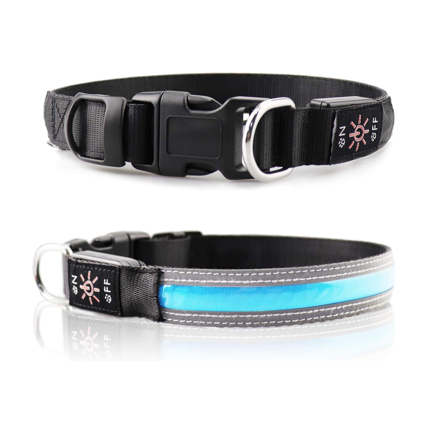 PetIsay Ultimate LED Dog Collar - USB Rechargeable with Water Resistant - Reflective Light up Dog Collar Flashing Light - Adding Safety to Night-time Walks -(Blue, M)