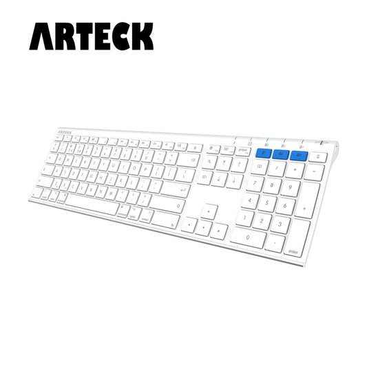 Arteck Bluetooth Keyboard for Mac iPad Multi-Device Stainless Steel Full Size Wireless Keyboard Compatible with iPad, iMac, Mac mini, MacBook, iPhone, Mac OS, iOS, Built-in Rechargeable Battery