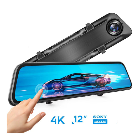 Like A New 4K 12" Mirror Dash Cam - Vantop H612T Front & Rear View Dual Dash Camera, IPS Touch Screen, Voice Control Cars Mirror Camera W/Night Vision Parking Monitor