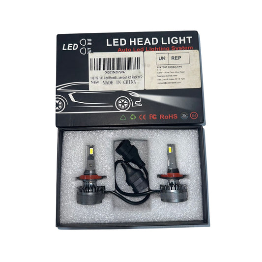 H11 LED Headlight Bulbs, H8 H9 LED Bulbs 16000LM 6000K White 500% Brightness Fanless Waterproof Mini Size Plug and Play Conversion Kit Halogen Replacement,Pack Of 2