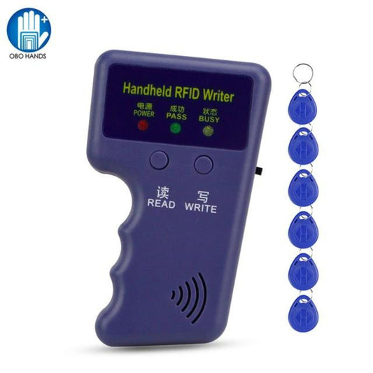 Handheld 125khz RFID Duplicator Key Copier Reader Writer ID Card Cloner Programmer + 6pcs Writable EM4305/T5577 Key Cards Keyfobs