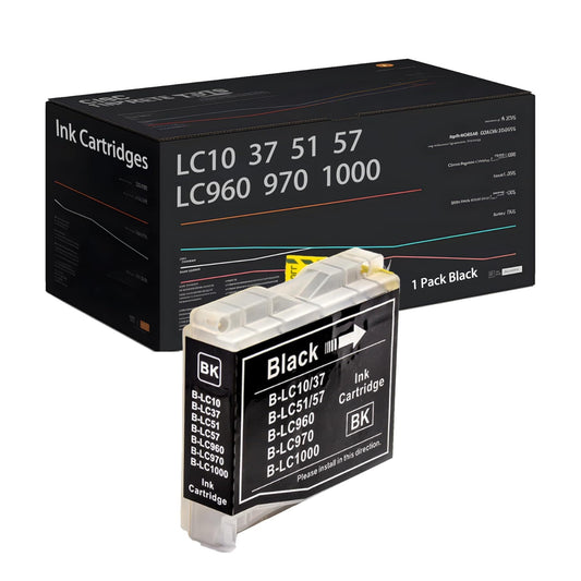 LC10 LC37 LC51 LC57 LC960 LC970 LC1000 High Yield Ink Cartridges, Compatible for Brother DCP-130C 135C 150C 153C 155C 157C 330C 350C MFC-235C 240C 260C 3360C 440CN 460CN Printers (1 Pack Black)