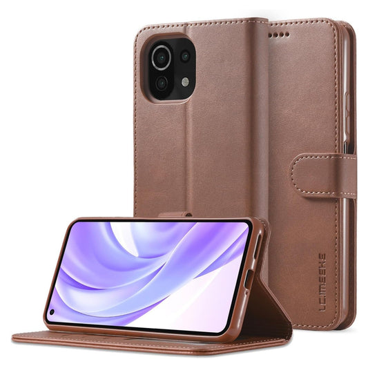 Cell Phone Flip Case Cover Compatible with Xiaomi Mi 11 Lite Wallet Case with Card Holder,[TPU Shockproof Interior Protective Case] [Card Slot] [Kickstand] [Magnetic Closure] Leather Flip Cover(Brown)