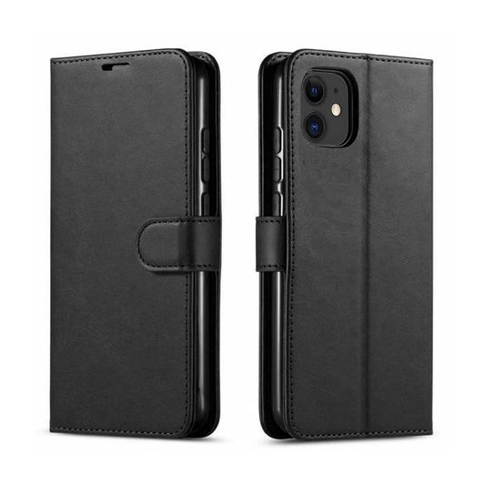 iPhone 11 Case, Included [Tempered Glass Screen Protector], Starshop Premium Leather Wallet Pocket Credit Card Slots-Black