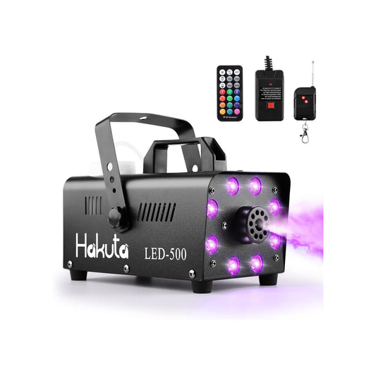 Like A New Fog Machine, HAKUTA Automatic Spray Smoke Machine with 8 LED Lights and 13 Colorful LED Lighting Effects, 500W and 2000CFM Fog LED Fog Machine, Perfect for Wedding, Christmas, Halloween, Performance