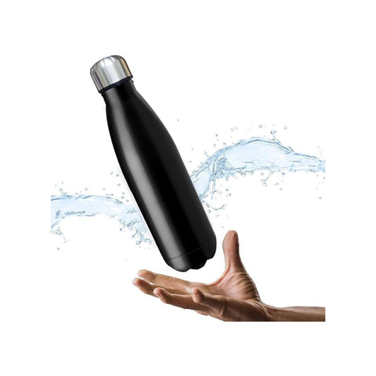 Stainless Steel Water Bottle, BPA Free Metal Vacuum, Sport Drink Bottle for Cold&Hot Drinks, Double Wall, Leak-proof for Outdoor, Easy to Clean, Stylish and Travel Friendly (500ml) (Black)