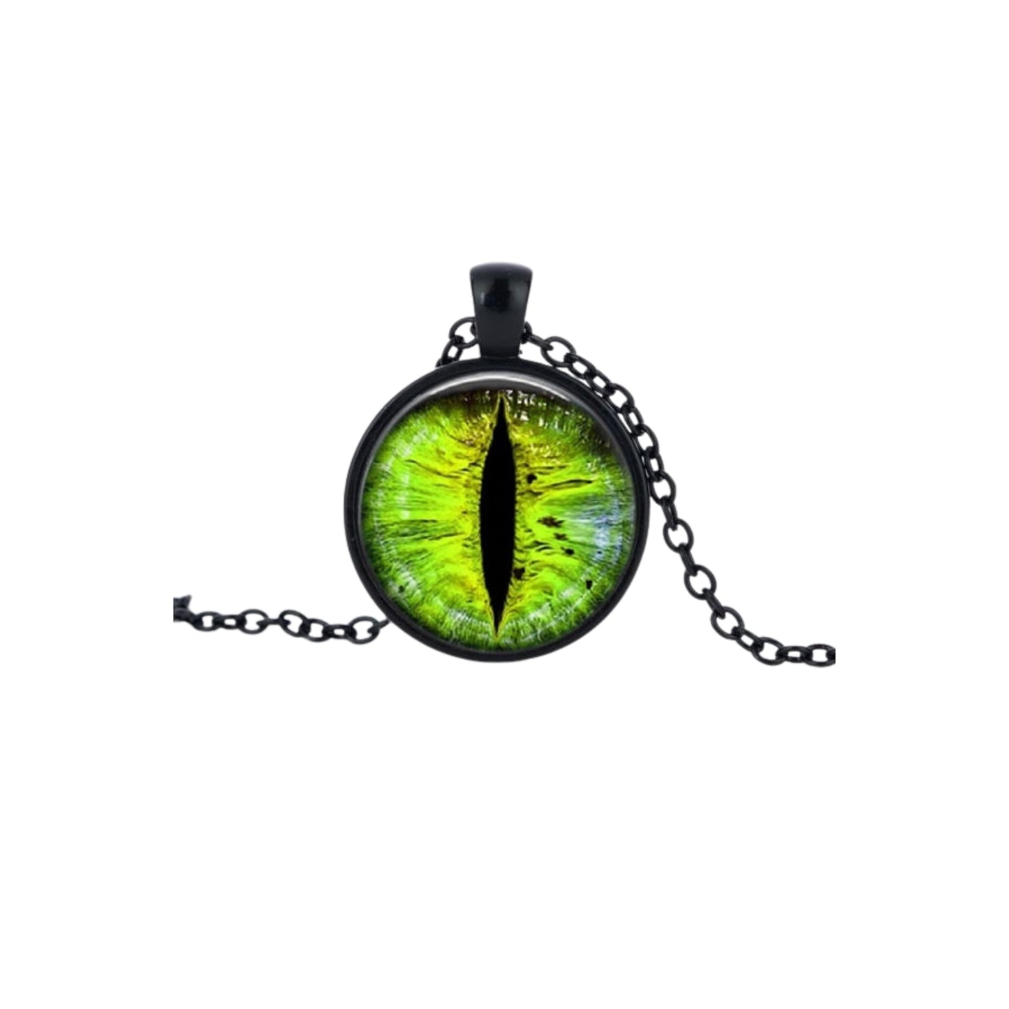 Green Cat Eye Necklace Charms Dragon Eyes Photo Glass Cabochon Pendant Handmade Black Chain Necklaces Women Men