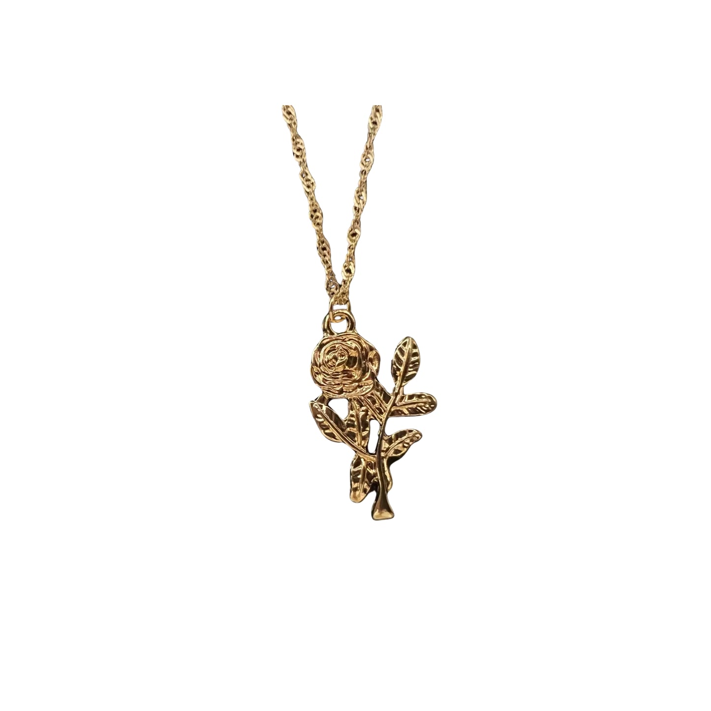 Fresh Rose Flower Plant Pendant Charm Gold Necklace Chain - Women