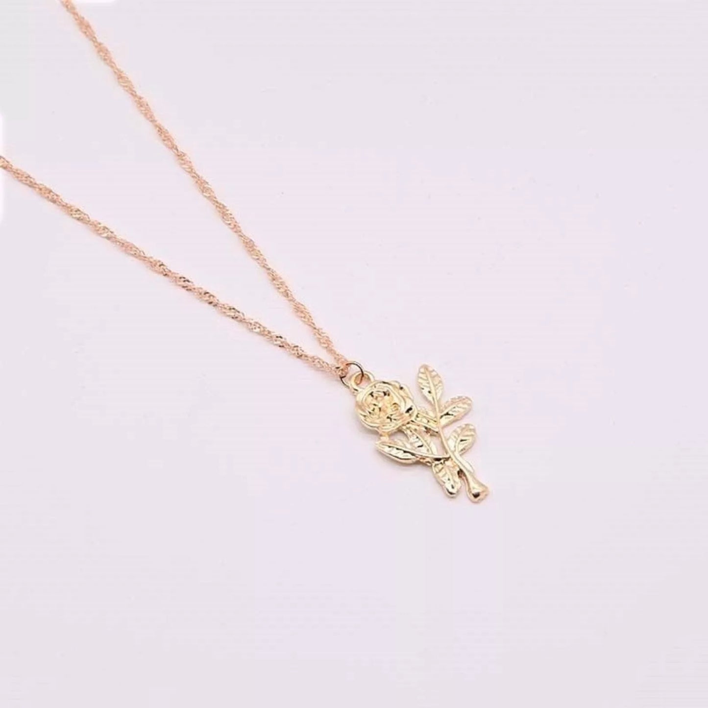 Fresh Rose Flower Plant Pendant Charm Gold Necklace Chain - Women