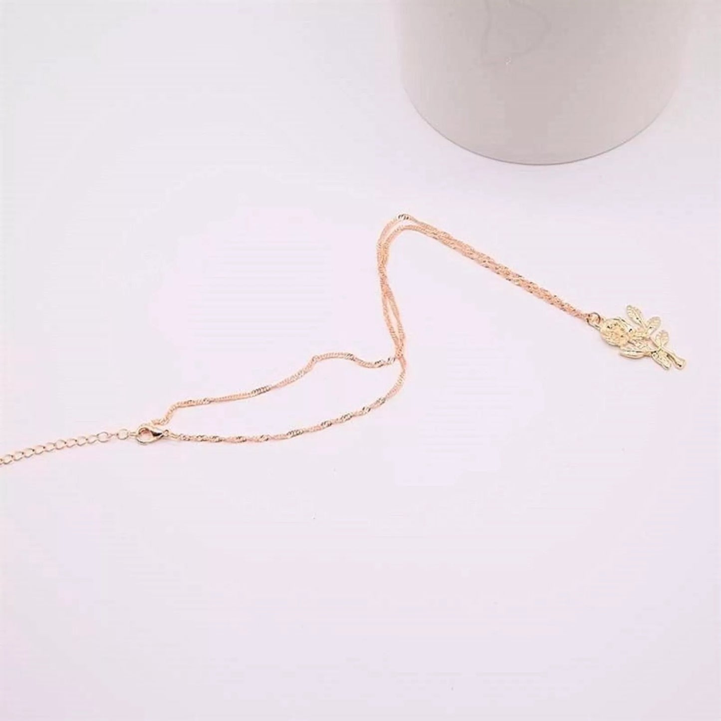 Fresh Rose Flower Plant Pendant Charm Gold Necklace Chain - Women