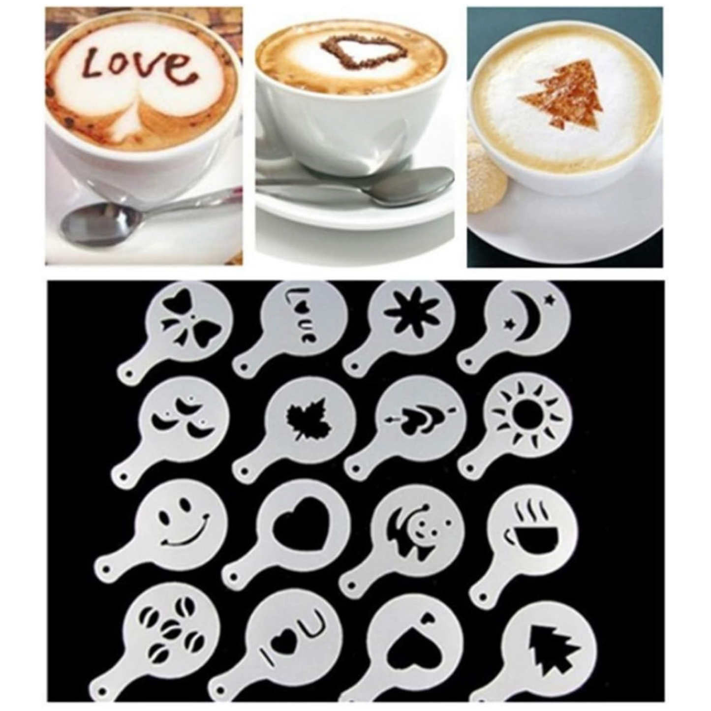 16Pcs/Set Coffee Stencil Cafe Barista Tools Latte Art Maker Cappuccino Decor Pattern Mold Coffee Making Accessories