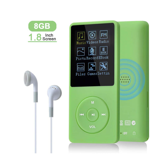 COVVY Slim Music Player 8GB Portable Lossless Sound Quality Mp3 70 Hours Screen Up to 64GB (Green)