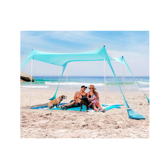 SUN NINJA Beach Tent Shelter with UPF50+ Protection, Includes Sand Shovel, Ground Pegs, Stability Poles, Outdoor Pop Up Shade Canopy for Camping, Fishing, Backyard Fun