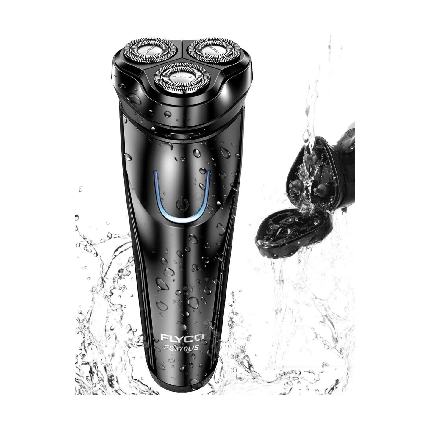 Electric Rotary Shaver,FLYCO Electric Shaver Wet & Dry Rotary Shavers for Men 100% Waterproof Rotary Razor Three independently-Floating Heads with The Pop-up Trimmer (Black)