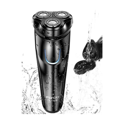 Electric Rotary Shaver,FLYCO Electric Shaver Wet & Dry Rotary Shavers for Men 100% Waterproof Rotary Razor Three independently-Floating Heads with The Pop-up Trimmer (Black)