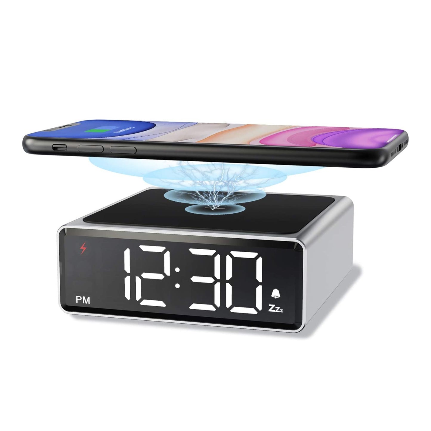 NOKLEAD Digital Alarm Clock with Qi Wireless Charger Clear LED Display