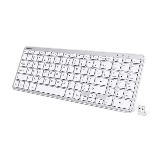 OMOTON Wireless Keyboard 2.4G Wireless Keyboard for Windows 10 8 7 UK QWERTY with USB Receiver, Ultra Slim Numeric Keyboard for Computer Desktop PC Laptop Silver