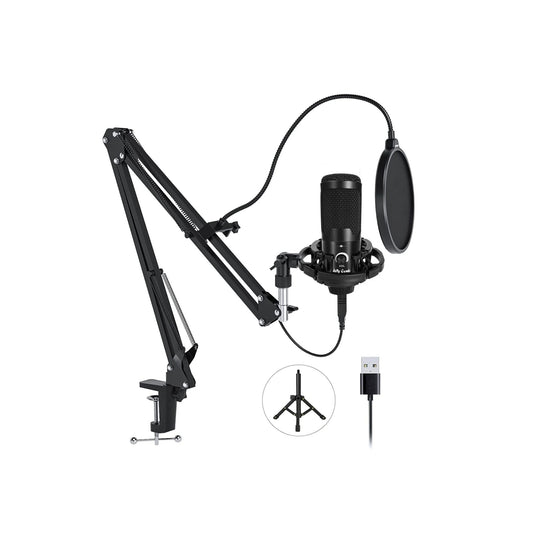 Jelly Comb USB Microphone Kit, 192KHZ24Bit Professional PC Condenser Mic with Sturdy Boom Arm and Pop Filter for Recording, Gaming, YouTube - Plug & Play