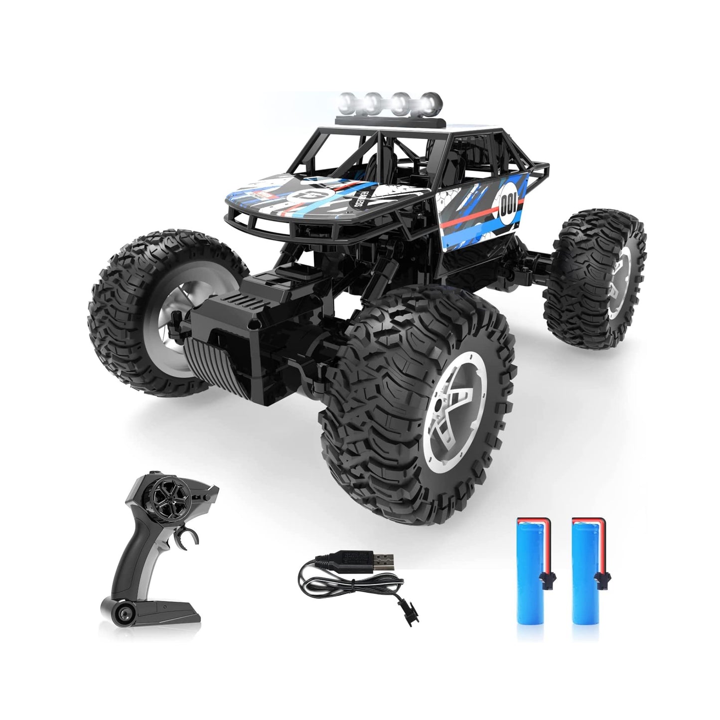 DEERC DE45 1:14 Remote Control Truck, RC Car Toy Rock Crawler, 4WD Off Road Monster Truck with Metal Shell Dual Motors LED Headlight 90 Min Play