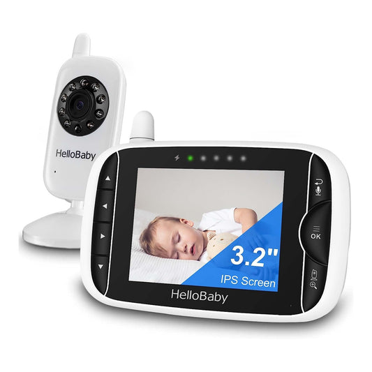 HelloBaby Video Baby Monitor with Camera and Audio - 3.2Inch Baby Camera Monitor IPS Display, Baby Monitor No WiFi, Two-Way Audio, VOX Mode, Infrared Night Vision, Temperature Monitoring, Lullaby