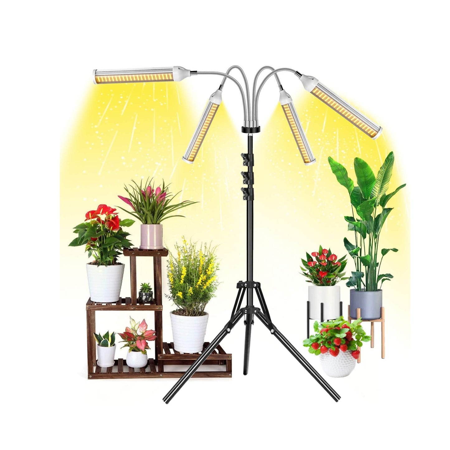 Garpsen Plant Lamp LED with Stand, 420 LEDs Full Spectrum Plant Light for Indoor Plants, 4 Heads Grow Lamp with Adjustable Tripod, 3/6/12H Timer, 4 Types of Mode, 5 Brightness Levels