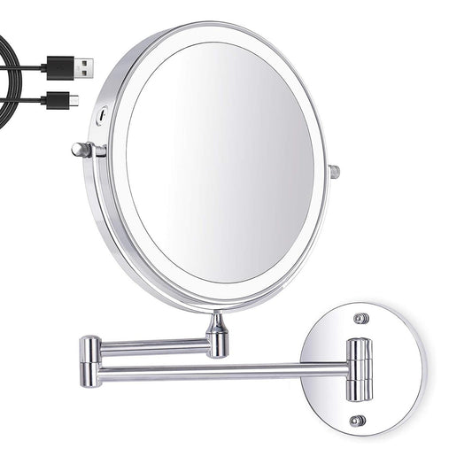 Amelar 8 Inch Wall Mounted Makeup Mirror USB Rechargeable LED 3 Color Lights Two Sided 1X/10X Magnifying Mirror Touch Switch Intelligent Shutdown 360° Swivel Vanity Mirror for Bathroom Hotel(Silver)